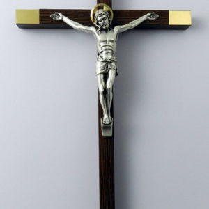 Crucifix WENGE 23cm - Christ argenté auréole dorée