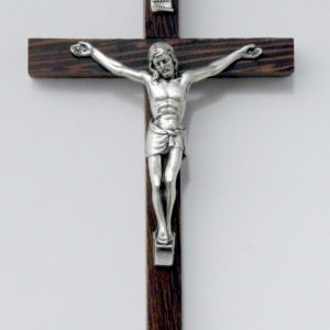 Crucifix WENGE 13cm- Christ argenté bélière dorée