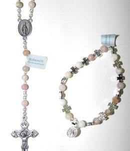 Coffret Chapelet +bracelet-dizainier argenté- RODONITE