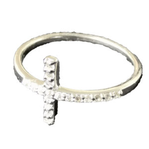 Bague en Argent 925 Taille 54 - CROIX + STRASS