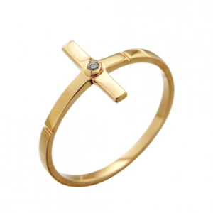 Bague en Plaqué Or Taille 60 - CROIX + ZIRCON