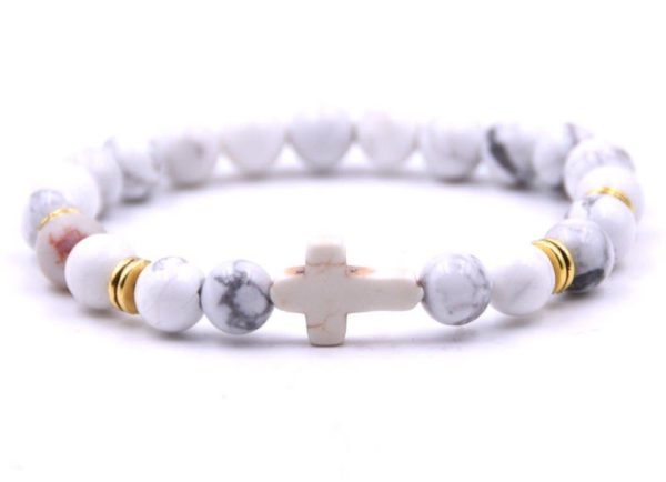 BRACELET élastique 8mm en pierre véritable- Turquoise Blanche