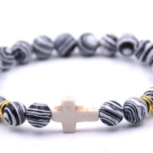 BRACELET élastique 8mm en pierre véritable- Malachite Noire/Blanche