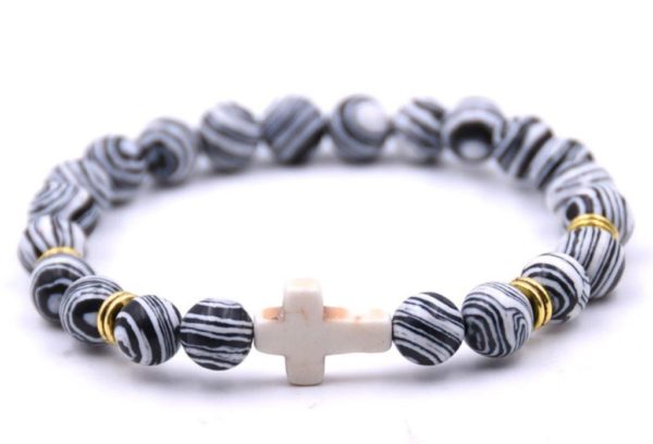 BRACELET élastique 8mm en pierre véritable- Malachite Noire/Blanche