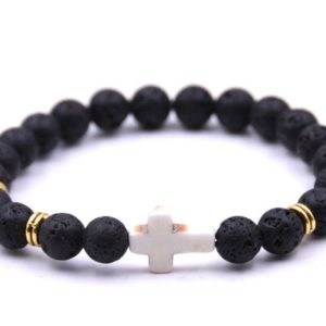 BRACELET élastique 8mm en pierre véritable- Lave