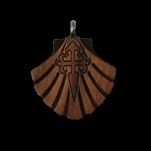 Pendentif en Bois + Lacet  - COQUILLE ST JACQUES COMPOSTELLE