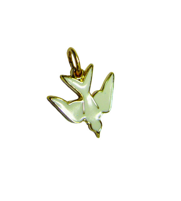 Pendentif Colombe Doré avec Email 10mm