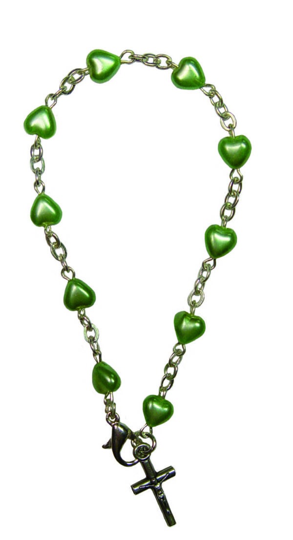 Bracelet Dizainier Perles Sur Chaîne Argentée COEUR VERT