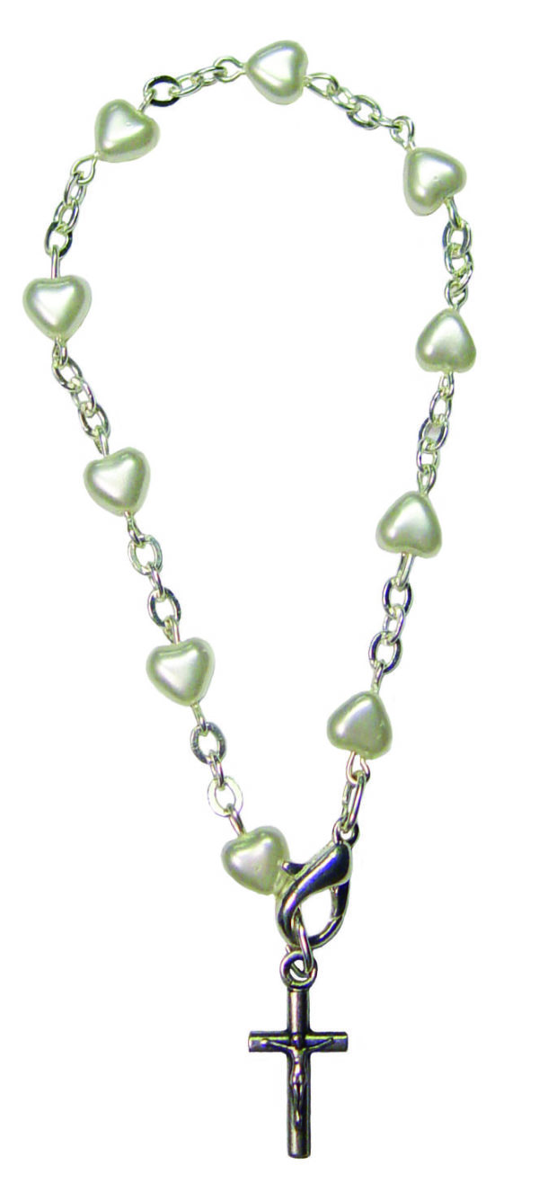 Bracelet Dizainier Perles Sur Chaîne Argentée COEUR BLANC