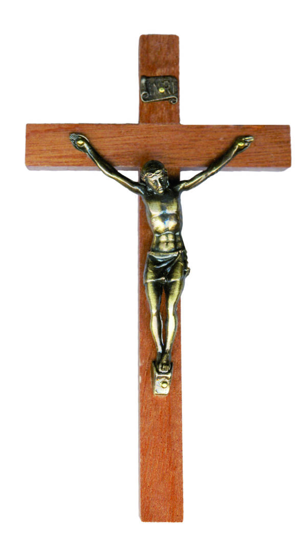 Crucifix en Bois 15cm Avec Christ en Métal Bronzé