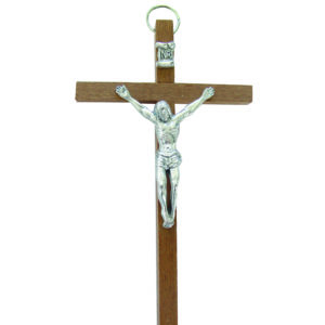 Crucifix 13,5 cm en Bois avec Christ en Métal Argenté