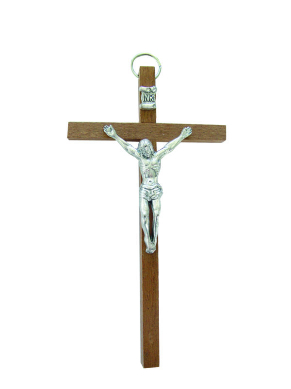 Crucifix 13,5 cm en Bois avec Christ en Métal Argenté