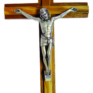 Crucifix en BOIS EXOTIQUE et OLIVIER 20cm avec Christ en Métal