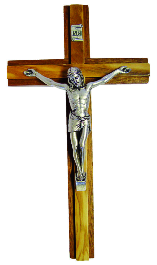 Crucifix en BOIS EXOTIQUE et OLIVIER 20cm avec Christ en Métal