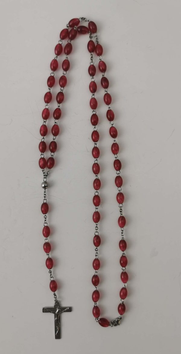 Chapelet Perles Acrylique 8mm Sur Chaine en Acier +Fermoir - ROUGE