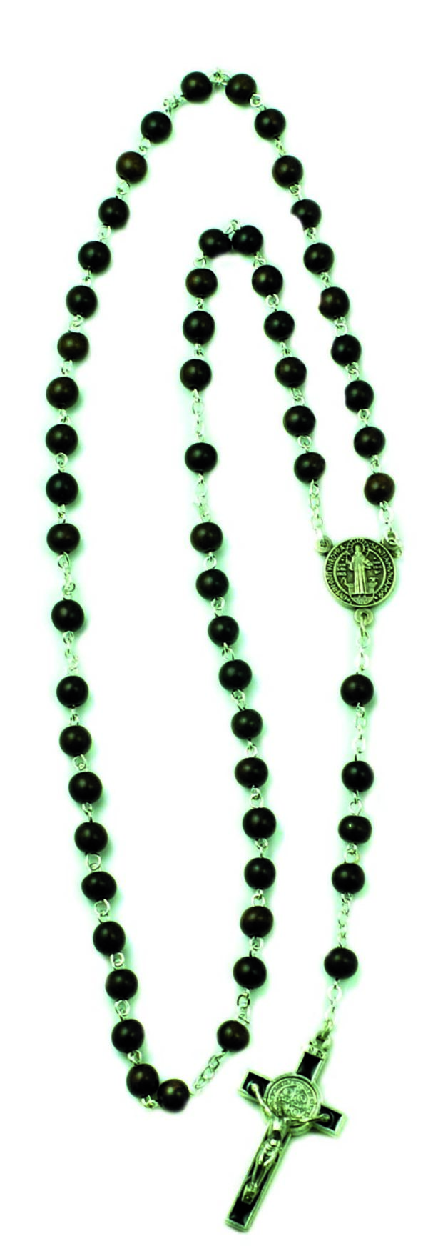 Chapelet Perles Bois Sur Chaine Argentée - EBENE 6mm