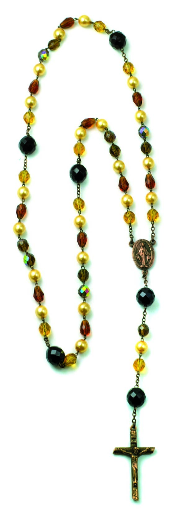 Chapelet sur Chaine Argentée - PERLES FANTAISIE + COEUR MIRACULEUSE