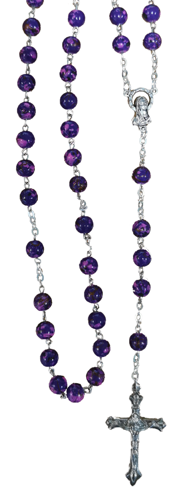 Chapelet en verre 6mm chaine argentée moucheté - MAUVE