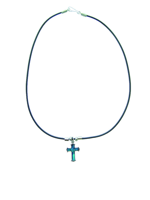 Collier Cordon + Croix Abalone Bleu