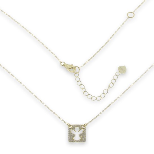Collier Argent 925 Paqué Or - Pendentif ange découpé + zirconiums