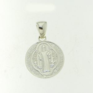 Médaille ronde en Argent 925 diam.15mm- St Benoît + CROIX