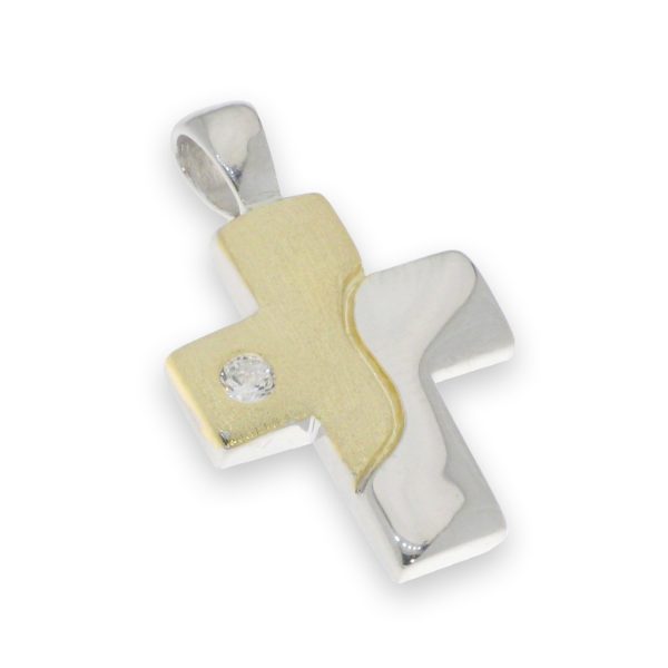 Croix pendentif en Argent 925 et PLaqué-or- 2x1,5cm