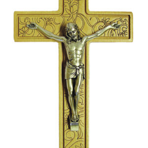 Crucifix 25cm en Bois avec Christ en Métal Argenté Motif Fleurs