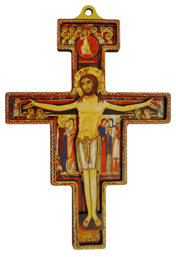 Croix de Saint Damien en Bois en Relief 14,5cm