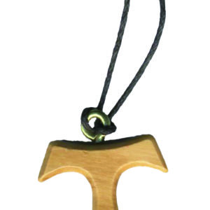 Croix Tau en Olivier 3,5cm avec Lacet 3 Vertues