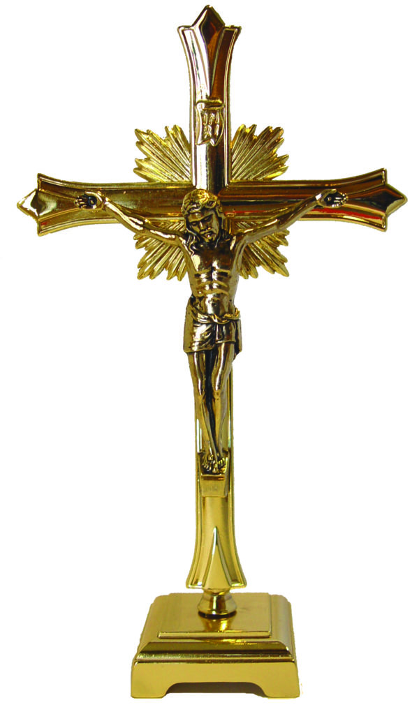 Crucifix 21cm en Laiton sur Pied avec Rayons
