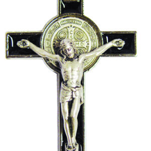 Croix de Saint Benoît en Métal avec Email 8cm - BLEU + boite