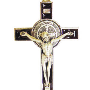 Croix de Saint Benoît en Métal avec Email 8cm - MARRON