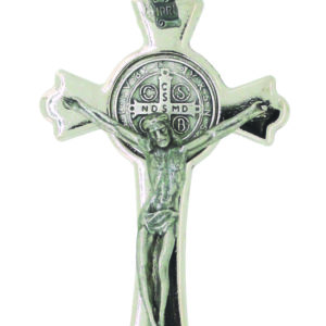 Croix de Saint Benoît en Métal Argenté 7,5cm