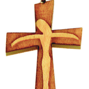 Croix en Bois d'Erable Vernis 3,2cm avec Cordon - CHRIST