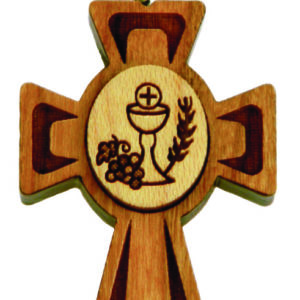 Croix en Bois d'Erable Vernis 3,5cm avec Cordon - COMMUNION
