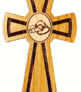 Croix en Bois d'Erable en Boite LUXE 13,3cm - ENFANT ENDORMI