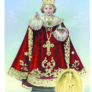 Carte Plastifiée+Poinçon+Prière 55x85cm-ENFANT JESUS DE PRAGUE-lot25