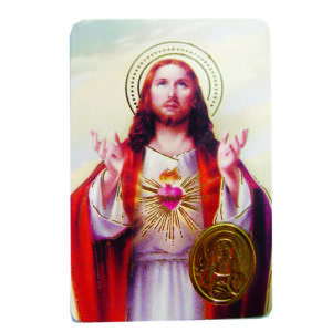 Carte Plastifiée + Poinçon + Prière 55x85cm - SACRÉ COEUR BRAS OUVERT