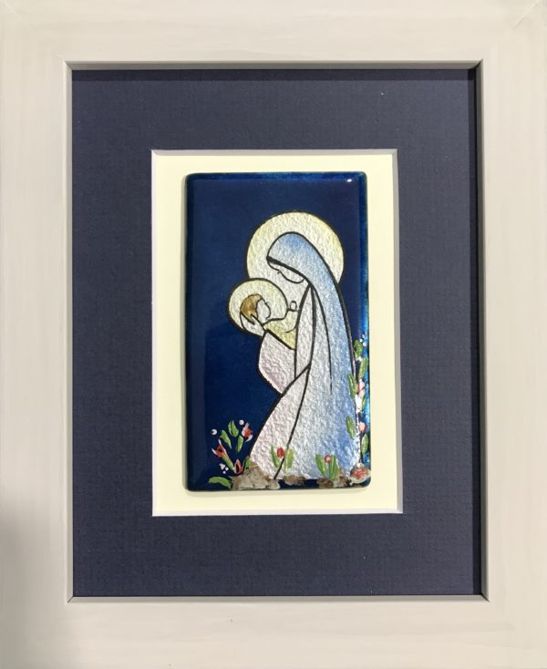 CADRE gris avec VIERGE AGENOUILLÉE 9,5x5,5cm - EMAUX DU LIBAN