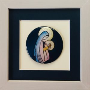 CADRE gris avec VIERGE à L'ENFANT 20x20cm - EMAUX DU LIBAN