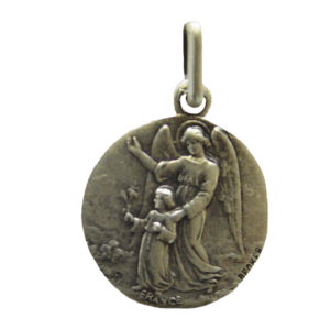 Médaille 15mm en Métal Argenté - ANGE GARDIEN