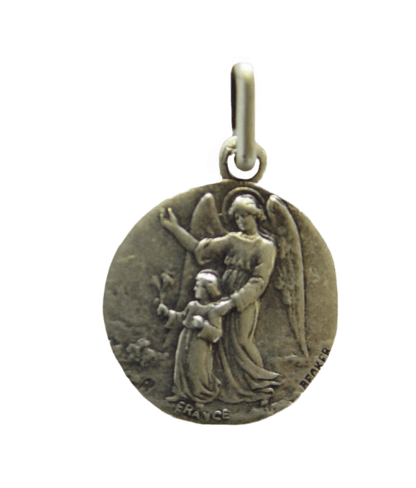Médaille 15mm en Métal Argenté - ANGE GARDIEN