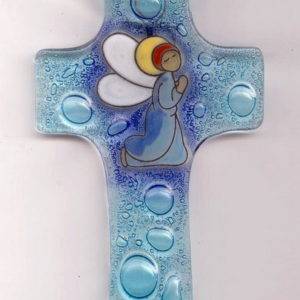 Croix en verre 8x12cm- ANGE EN PRIERE
