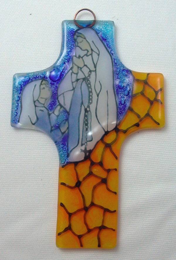 Croix en verre 8x12cm- APPARITION de LOURDES