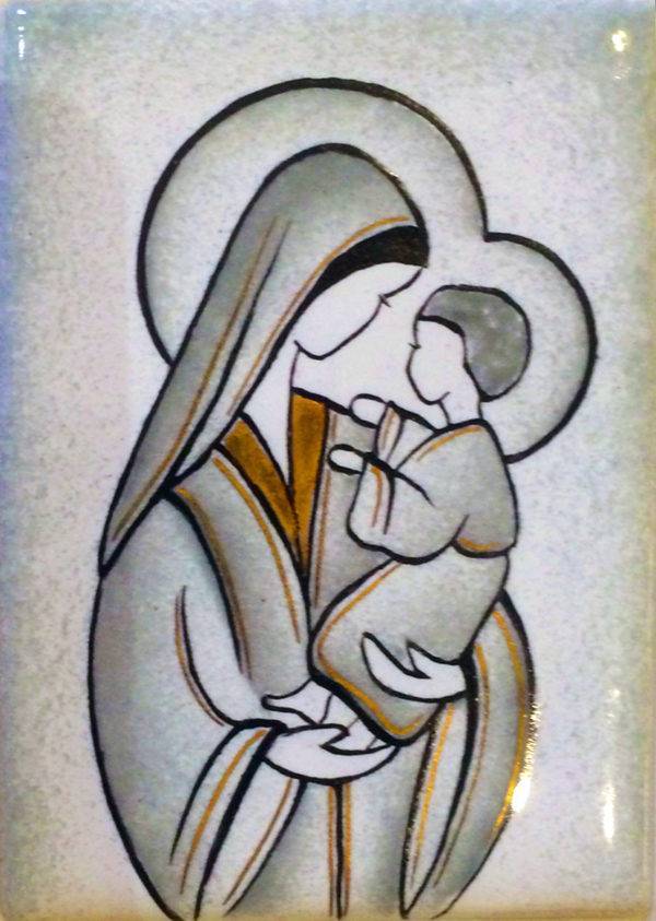 Vierge de Notre Dame resse gris bleu 9,6X6,8cm - EMAUX DU LIBAN