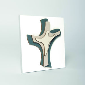 ***Cadre en Bois 14x14cm CRUCIFIX 3 couleurs nuancées