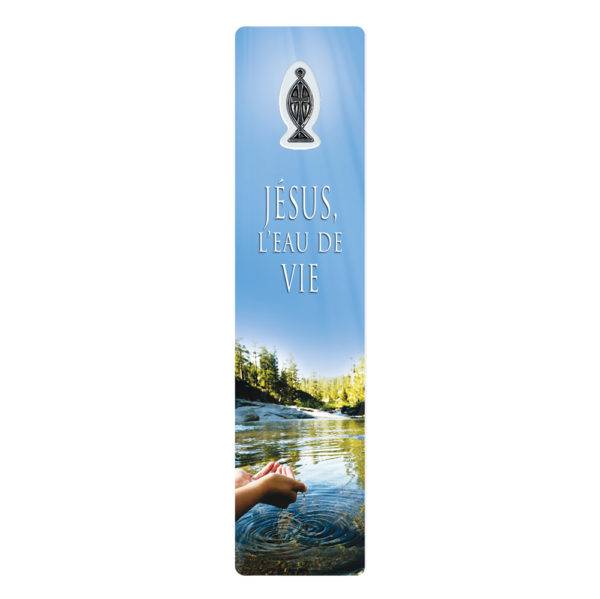 Signet plastifié avec médaille sous sachet-JESUS L'EAU DE VIE-anglais
