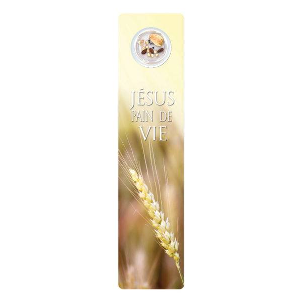 Signet plastifié avec médaille sous sachet- JESUS PAIN DE VIE-anglais