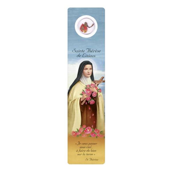 Signet plastifié avec médaille -STE THERESE-anglais