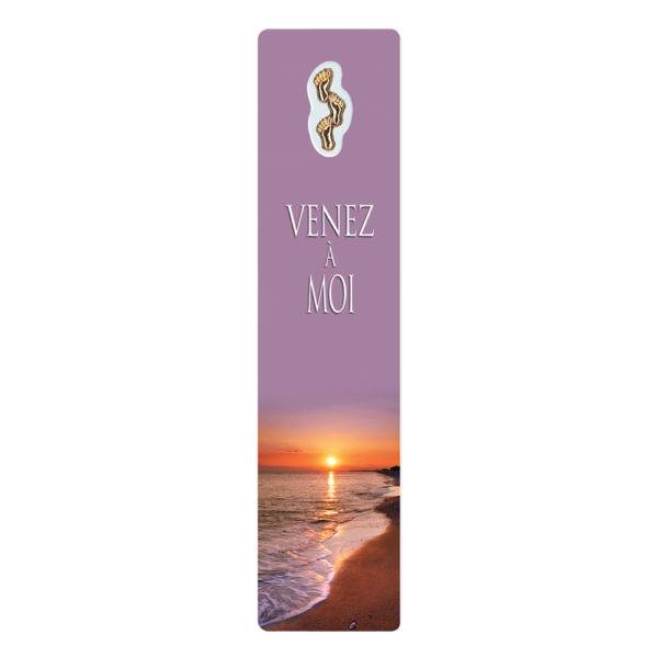 Signet plastifié avec médaille sous sachet- VENEZ A MOI- anglais